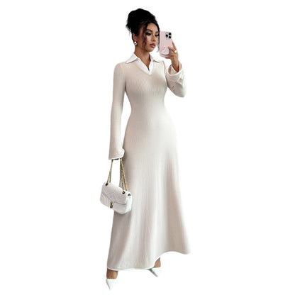 Ribbed Long Sleeve Collared Maxi Dress