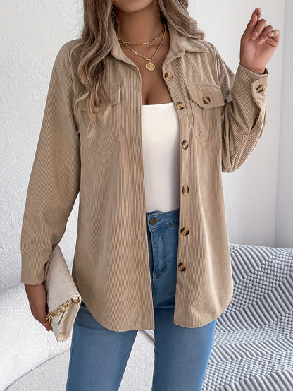 Women’s Corduroy Button Down Shacket with Pockets