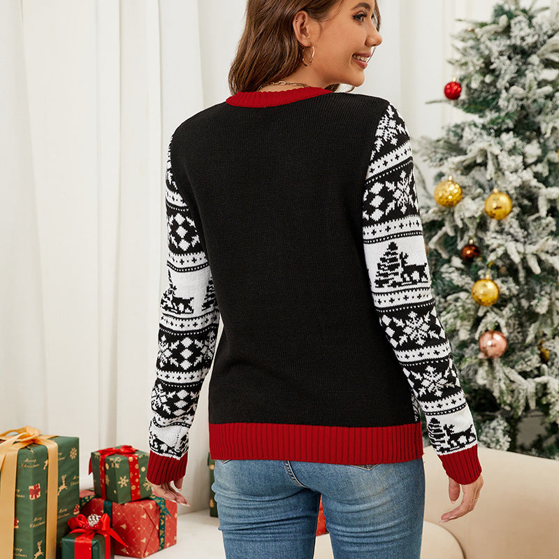 Reindeer Christmas Sweater Women Knit Holiday Pullover