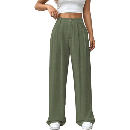 Women's High-Waist Wide-Leg Linen Pants – Casual Loose Summer Trousers