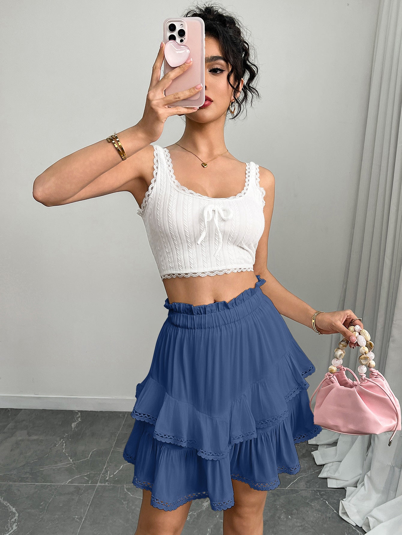 Women’s High Waist Tiered Ruffle Mini Skirt
