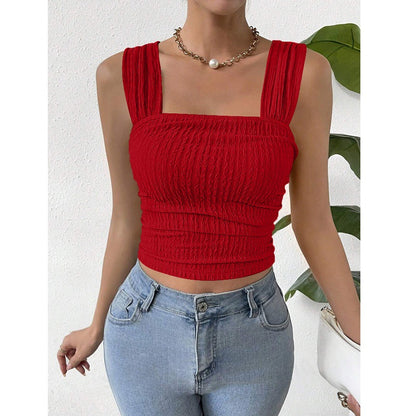 Square Neck Sleeveless Smocked Crop Tank Top