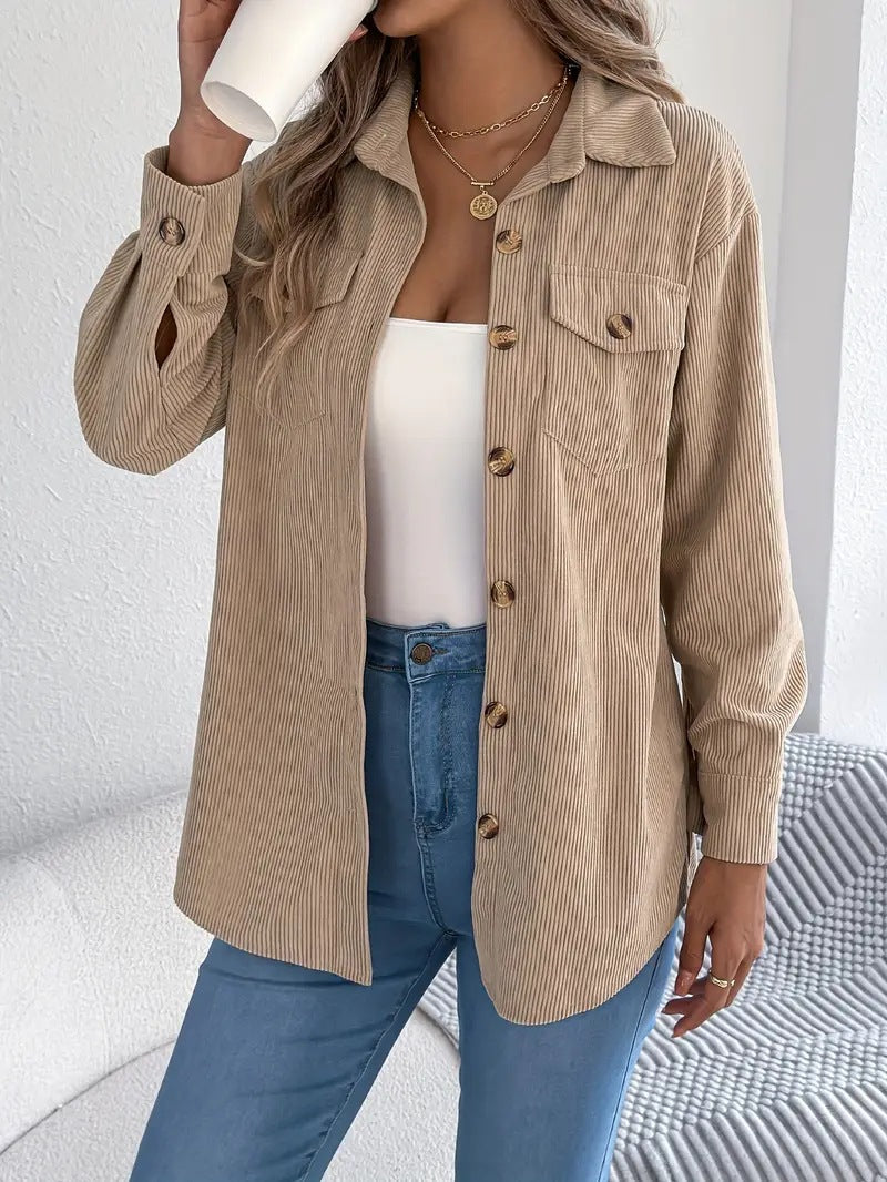 Women's Corduroy Shacket Oversized Button Down Shirt