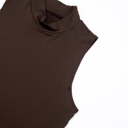 Women's Mock Neck Sleeveless Ruched Bodycon Maxi Dress