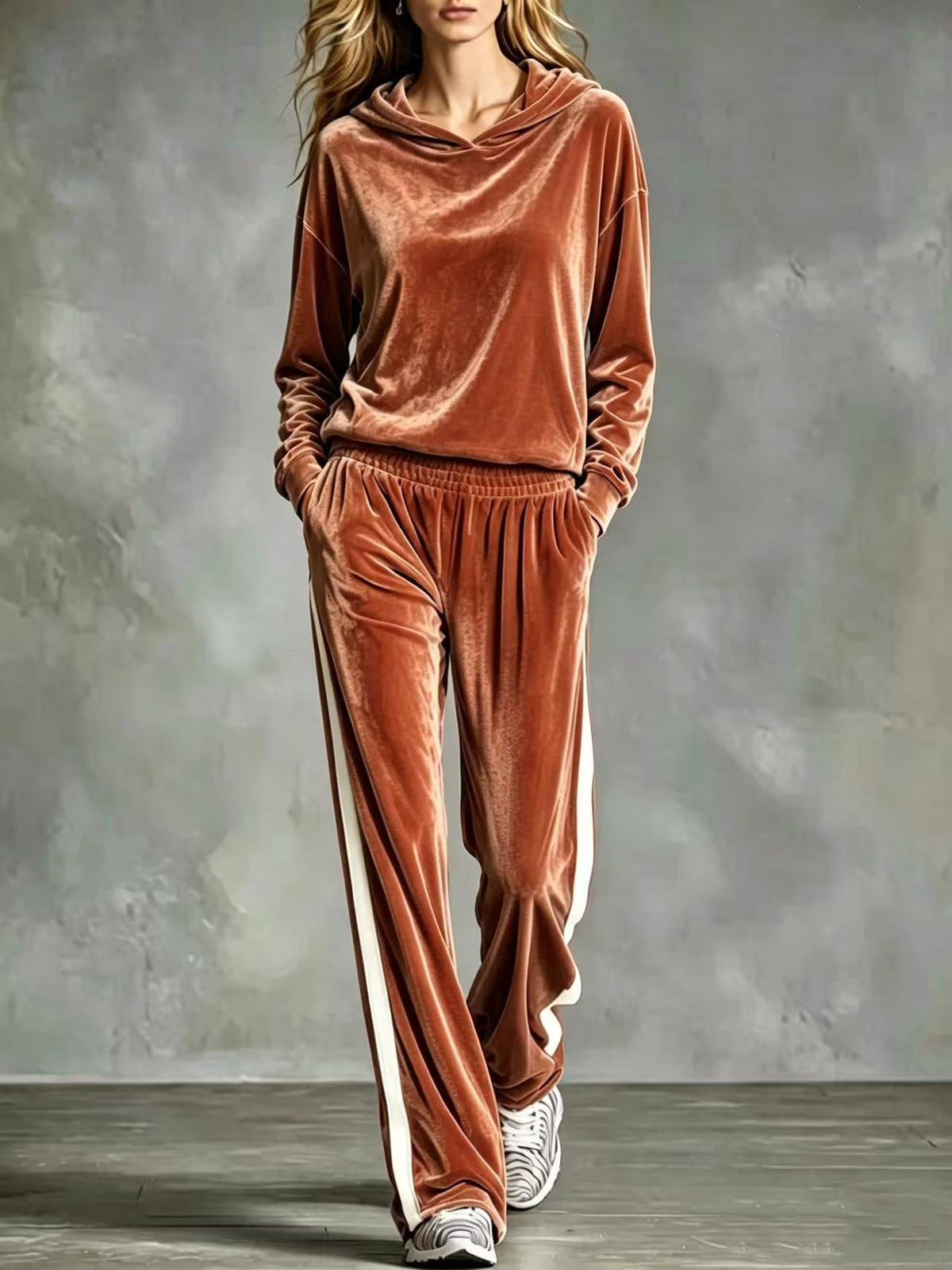 Women's Velvet Hoodie Wide Leg Pants Two Piece Lounge Set