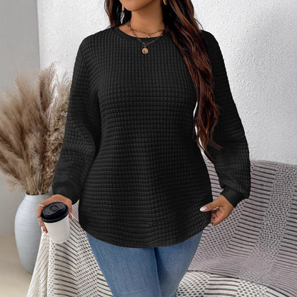 Plus Size Waffle Knit Crew Neck Tunic Sweatshirt