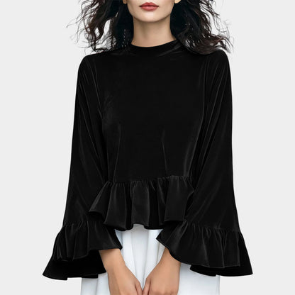 Women's Velvet Ruffle Bell Sleeve Peplum Top