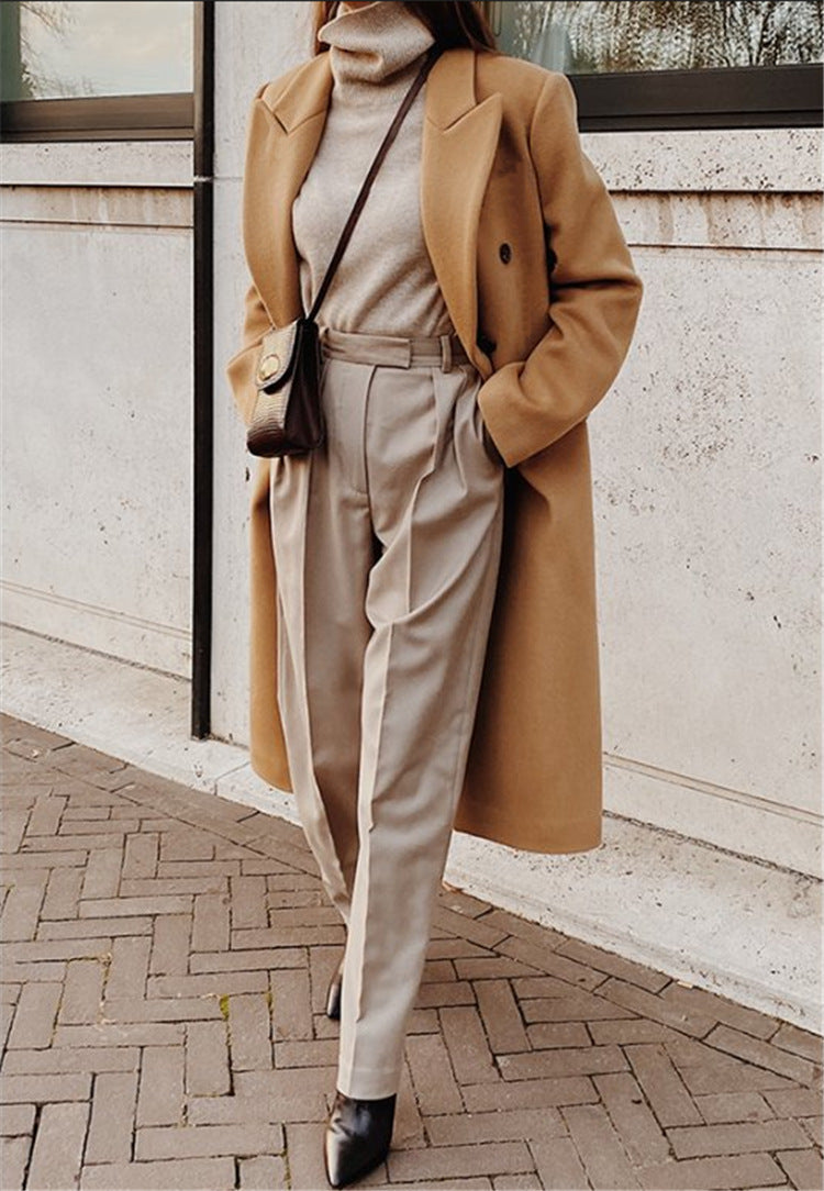 Women's Oversized Double Breasted Long Wool Blend Coat