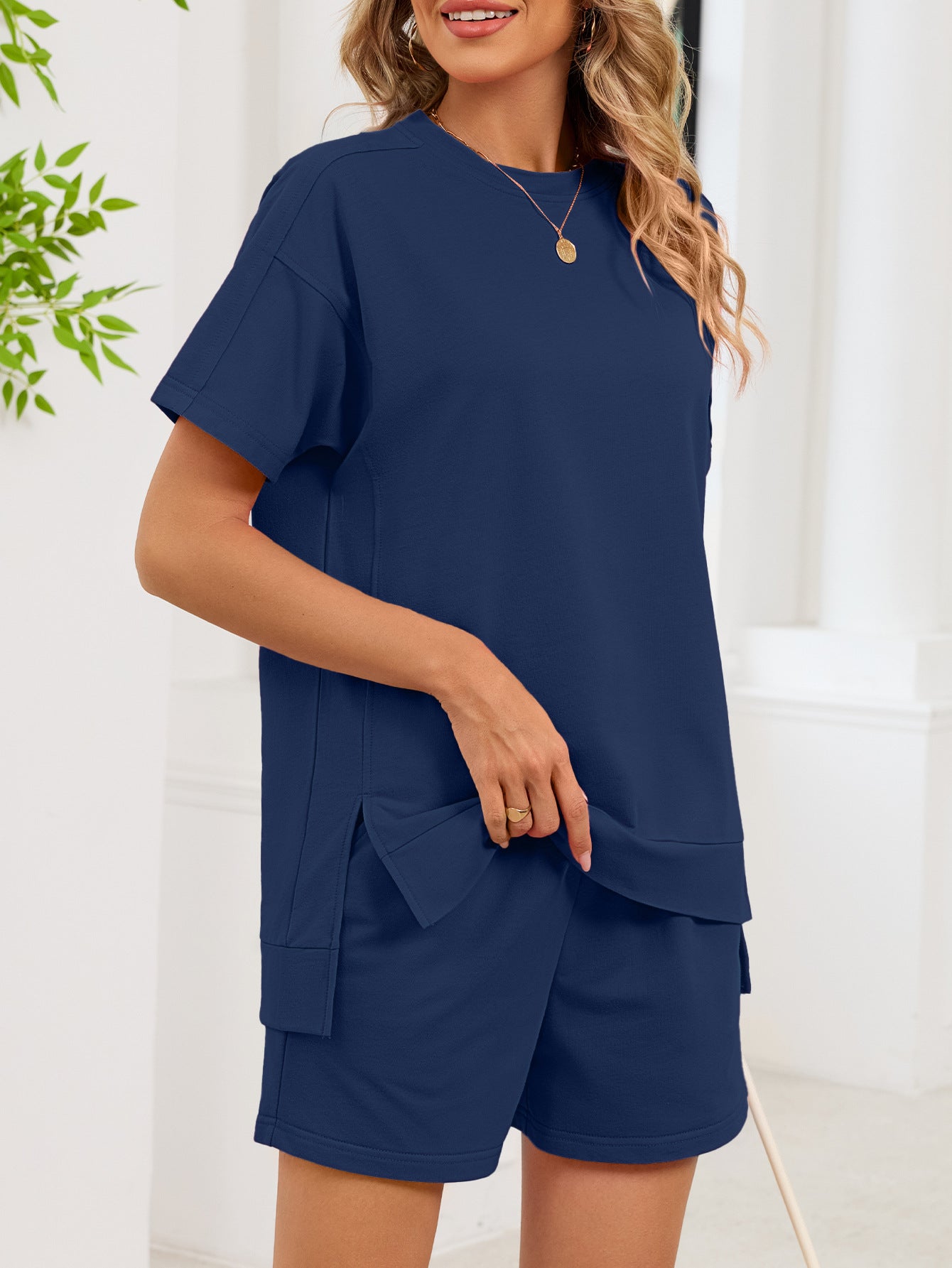 Casual Pocket Tee and Drawstring Shorts Lounge Set