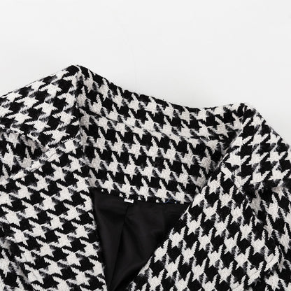 Women's Houndstooth Maxi Winter Coat Double Breasted Belted