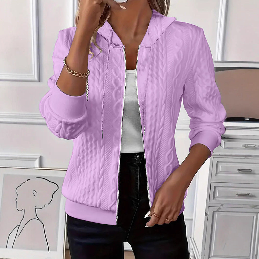Womens Cable Knit Zip Up Hoodie Slim Fit Jacket