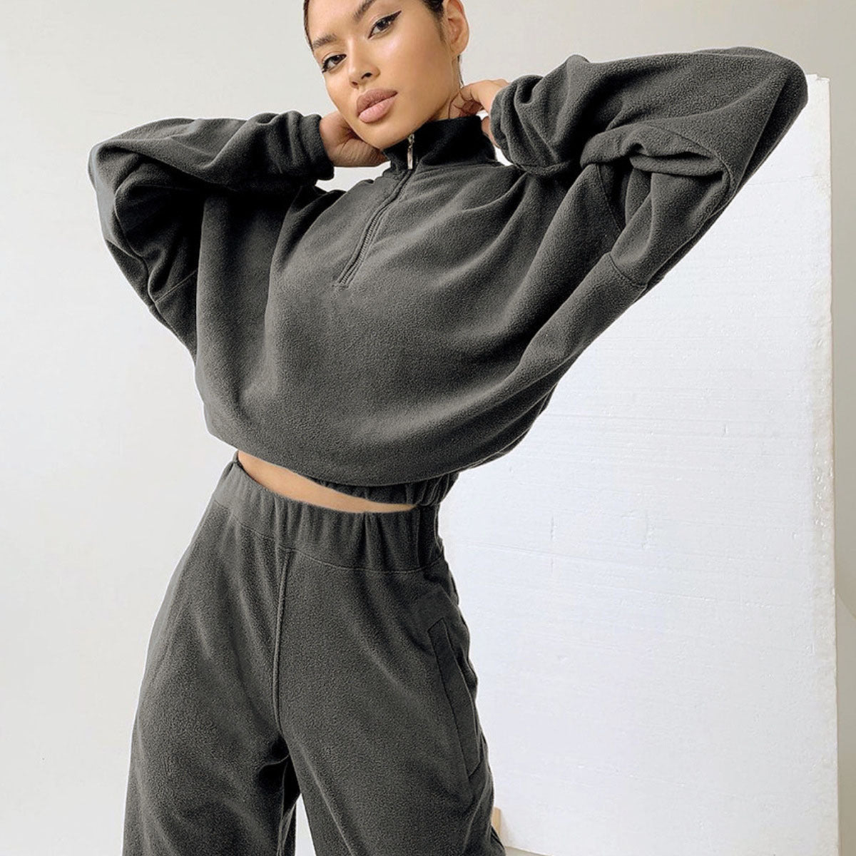 Women's Oversized Fleece Half Zip Hoodie Jogger Set