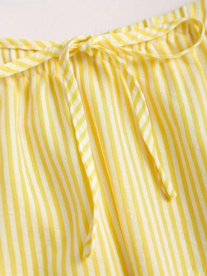 Striped Tie Front Top Wide Leg Pants Matching Set