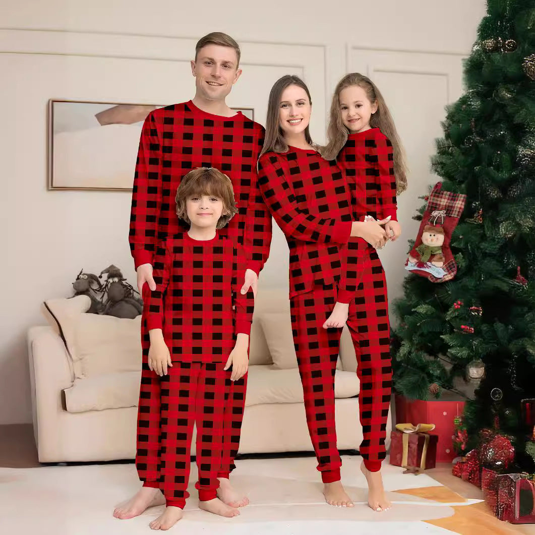 Red and Black Plaid Parent-child Printed Christmas Pajama Set