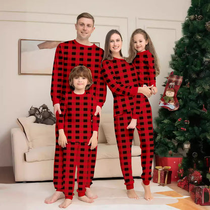 Red and Black Plaid Parent-child Printed Christmas Pajama Set