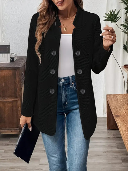 Women's Textured Stand Collar Double Breasted Blazer