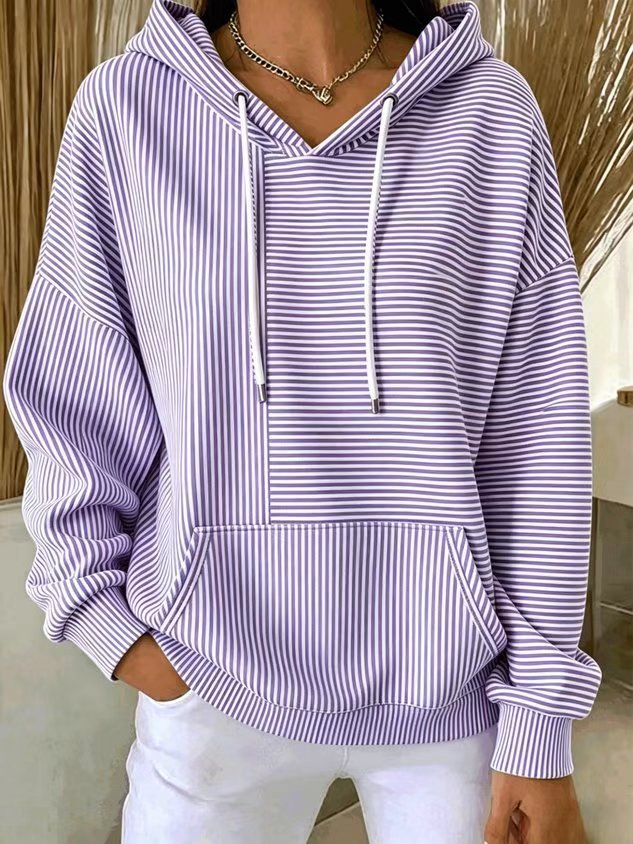 Women's Oversized Striped Patchwork Hoodie Pullover