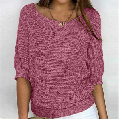 Women's 3/4 Sleeve Crew Neck Knit Sweater Top