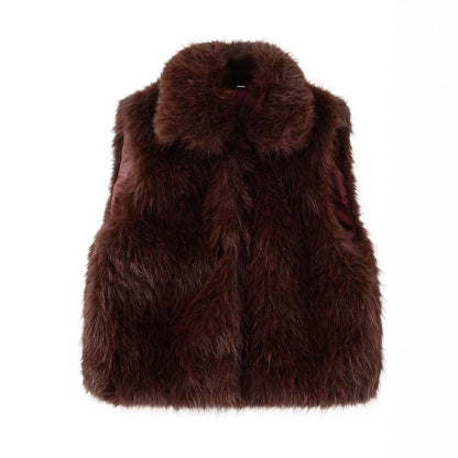 Women's Long Faux Fur Vest Sleeveless Lapel Winter Chic