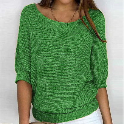 Women's 3/4 Sleeve Crew Neck Knit Sweater Top