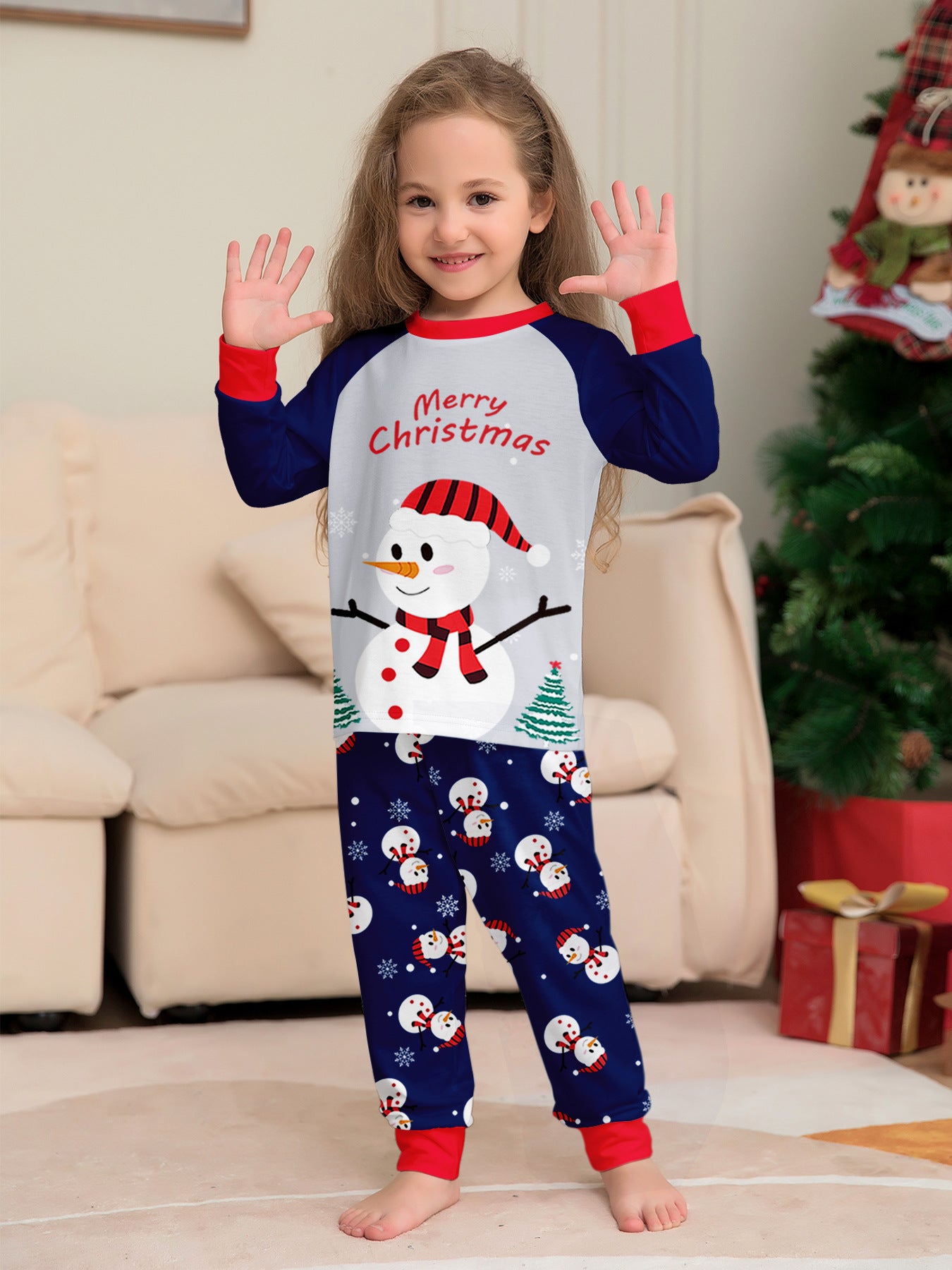 Snowman Snowflake Alphabet Cartoon Parent-Child Printed Christmas Pajamas