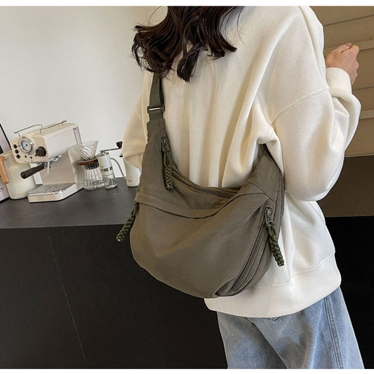Olive Crossbody Moon Sling Bag Casual Nylon Shoulder Purse