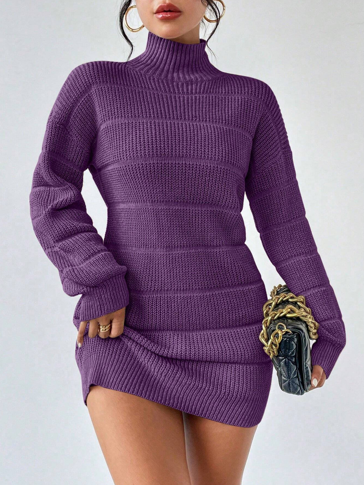 Women's Mock Neck Ribbed Sweater Dress Bodycon Mini