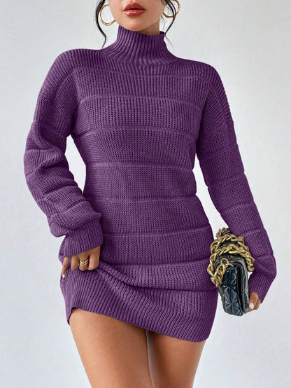Women's Mock Neck Ribbed Sweater Dress Bodycon Mini