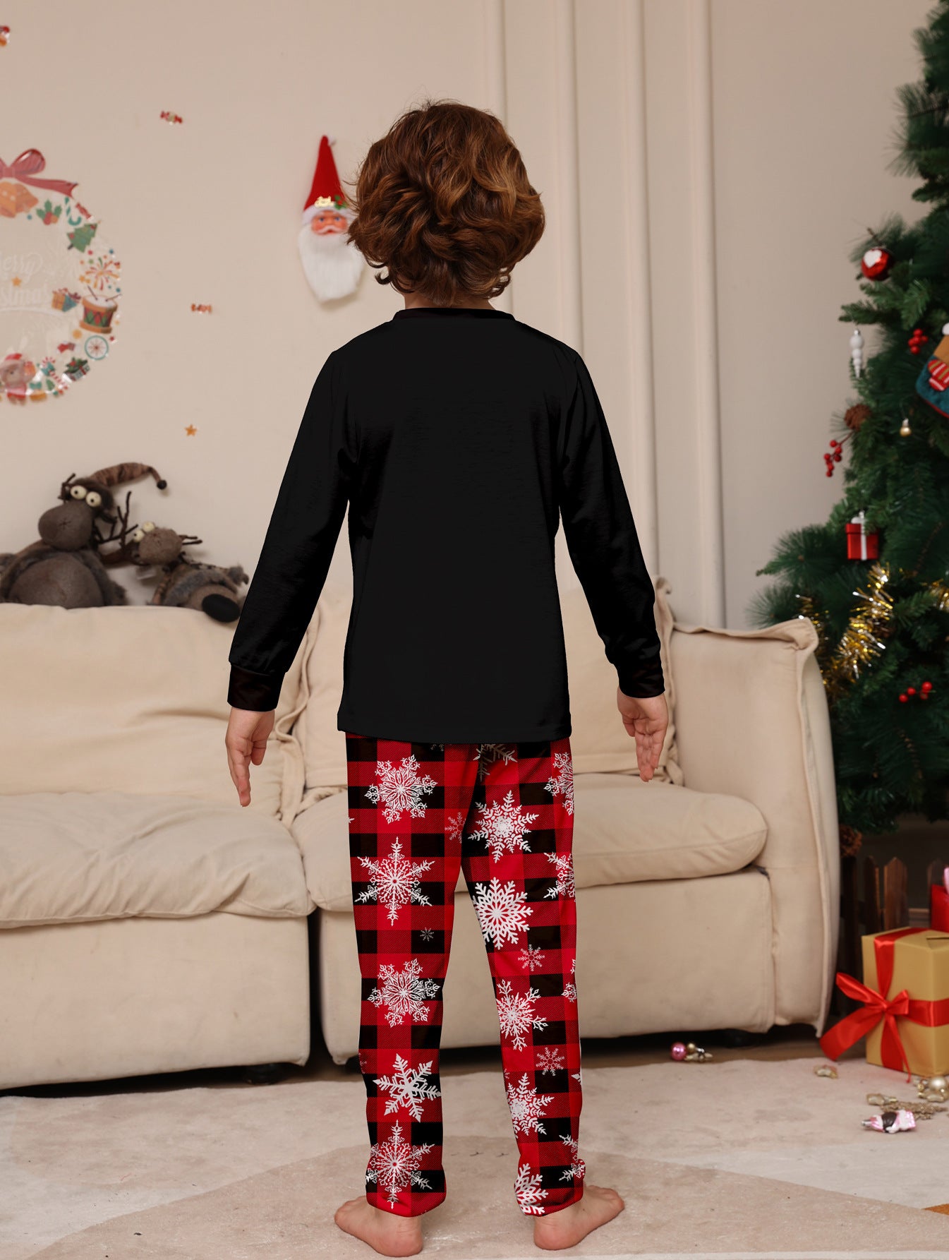 Deer Snowflake Plaid Parent-Child Printed Christmas Pajama Set