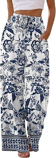 Women's Wide Leg Palazzo Pants Drawstring Waist with Pockets