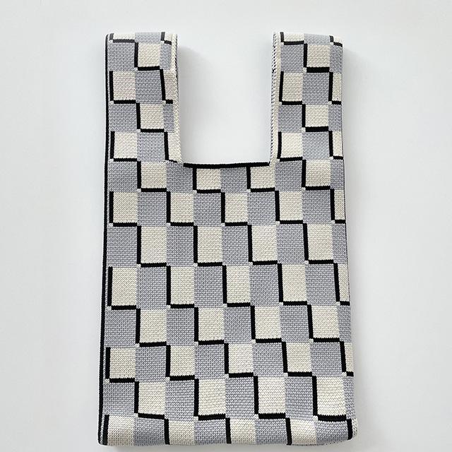 Checker Board  Woman's Knitted Tote Bag Knit Waist Bag