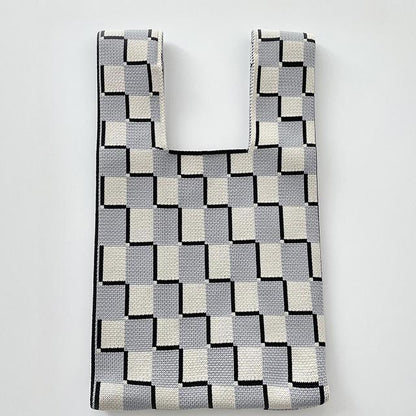 Checker Board  Woman's Knitted Tote Bag Knit Waist Bag