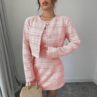 Pink Tweed Blazer & Mini Dress Two Piece Set