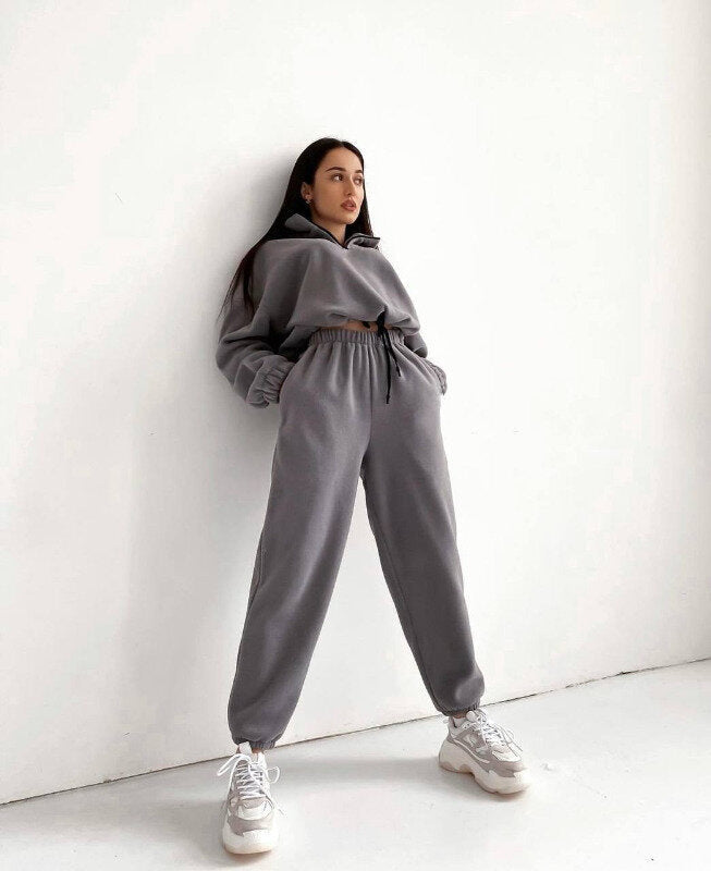 Women's Oversized Fleece Zip Sweatsuit 2 Piece Lounge Set