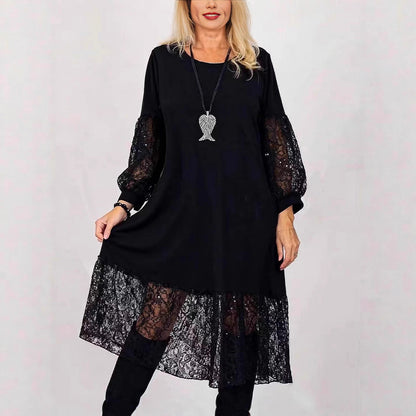 Women's Plus Size Lace Long Sleeve A-Line Midi Dress