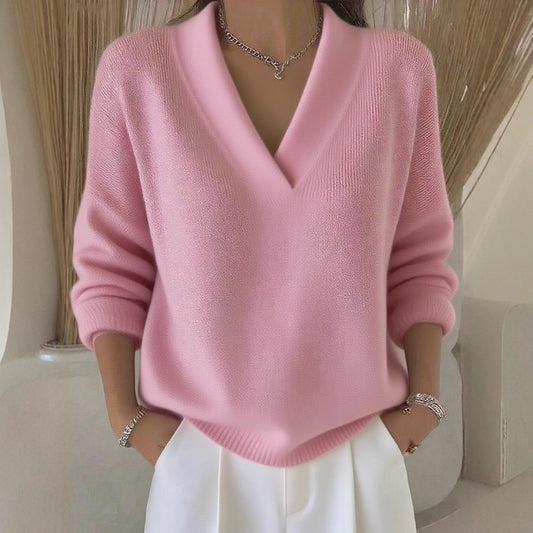 Women’s Oversized V Neck Knit Sweater Soft Pullover