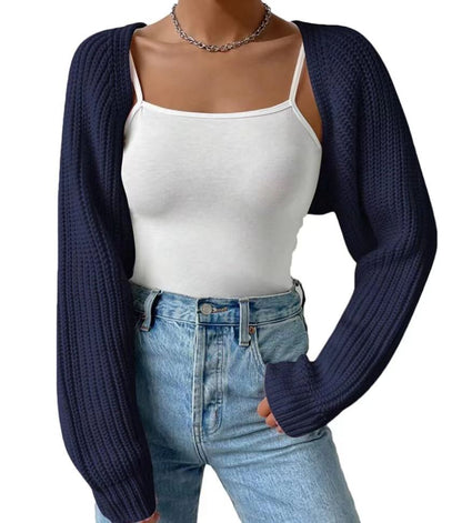Women's Cropped Ribbed Knit Open Front Shrug Cardigan