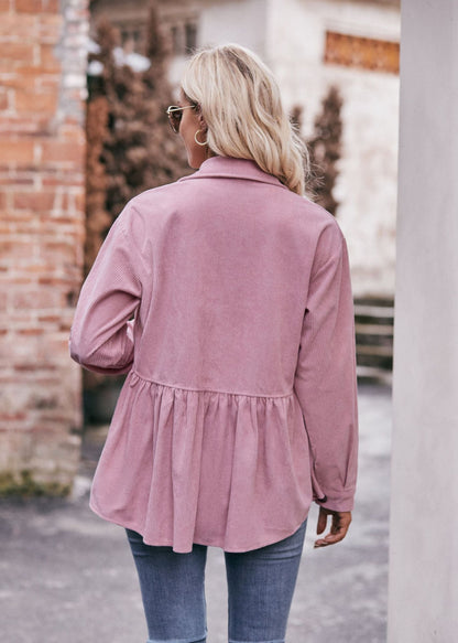 Casual Corduroy Babydoll Shirt Vintage-Inspired Top