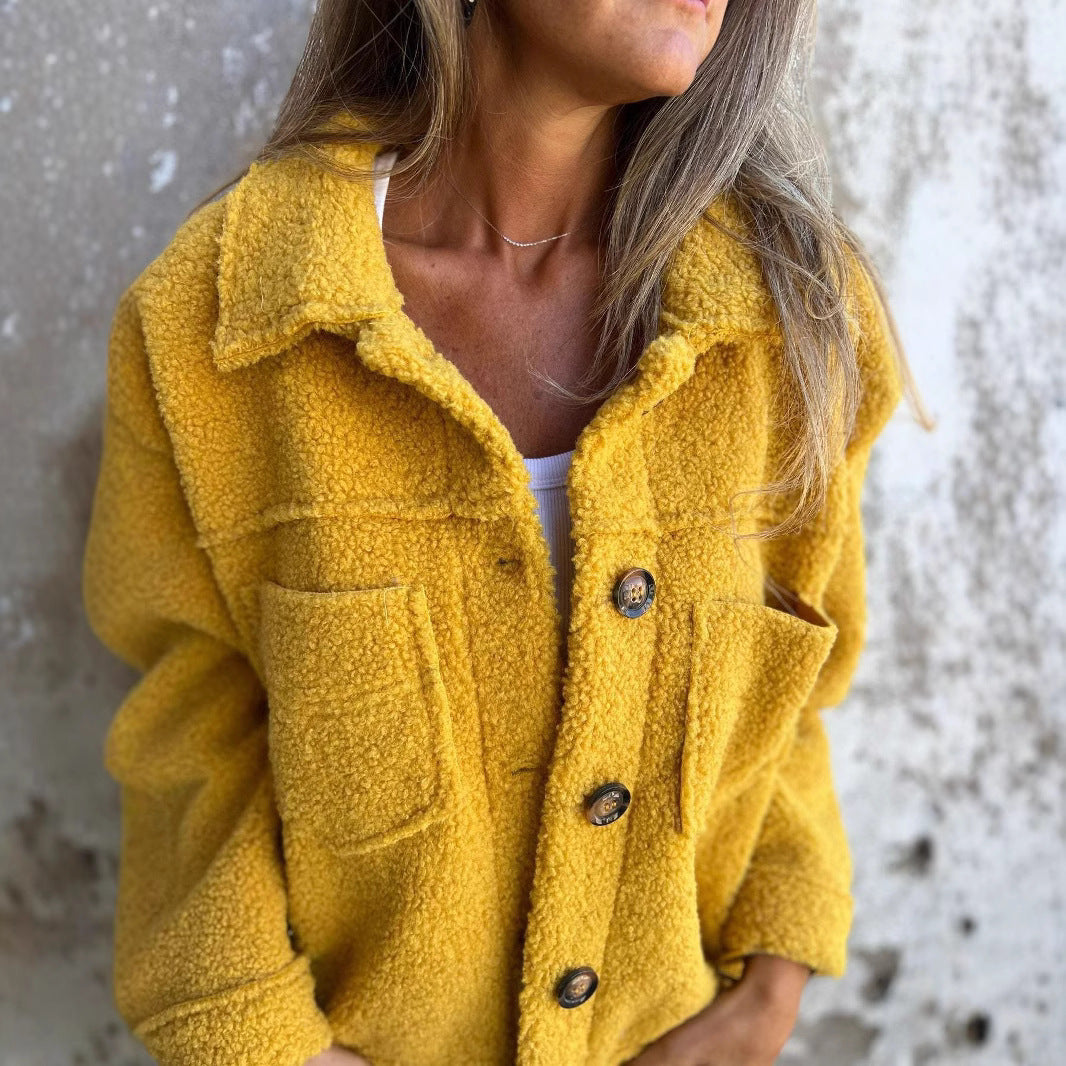 Teddy Fleece Button Front Collared Sherpa Jacket