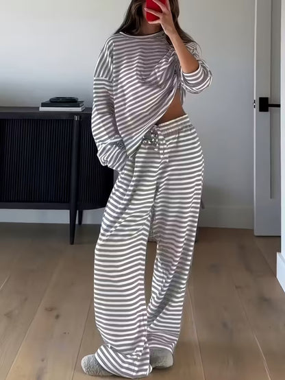 Boutique Striped Lounge Set Long Sleeve Top & Pants