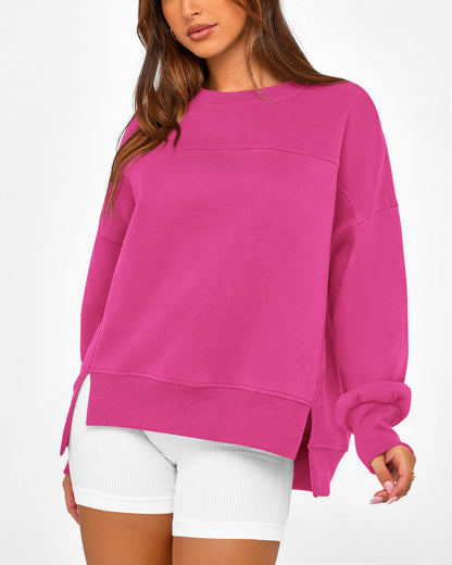 Colorblock Side Slit Sweatshirt Women Casual Pullover Top