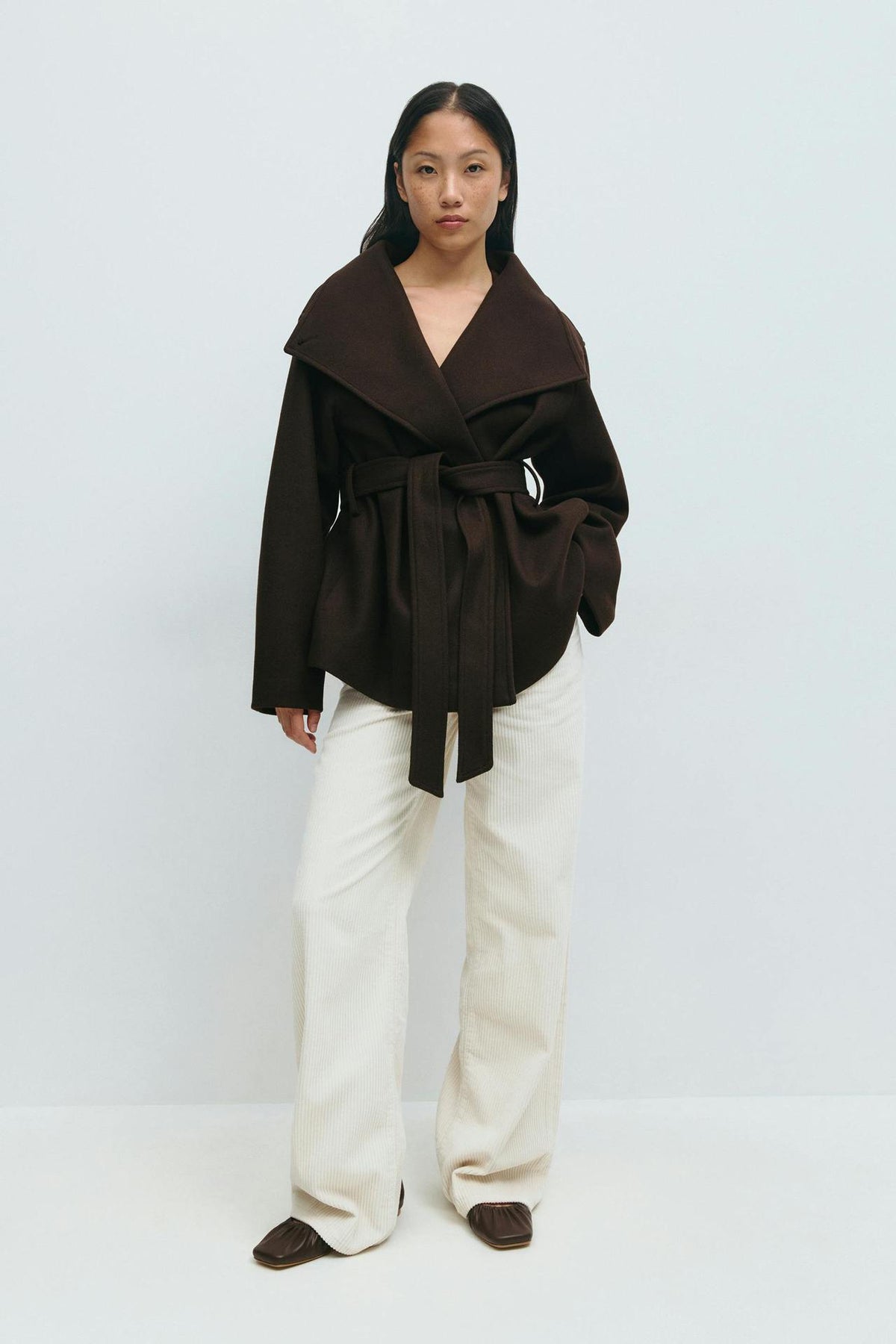 Women's Wool Blend Wrap Coat Belted Thick Midi