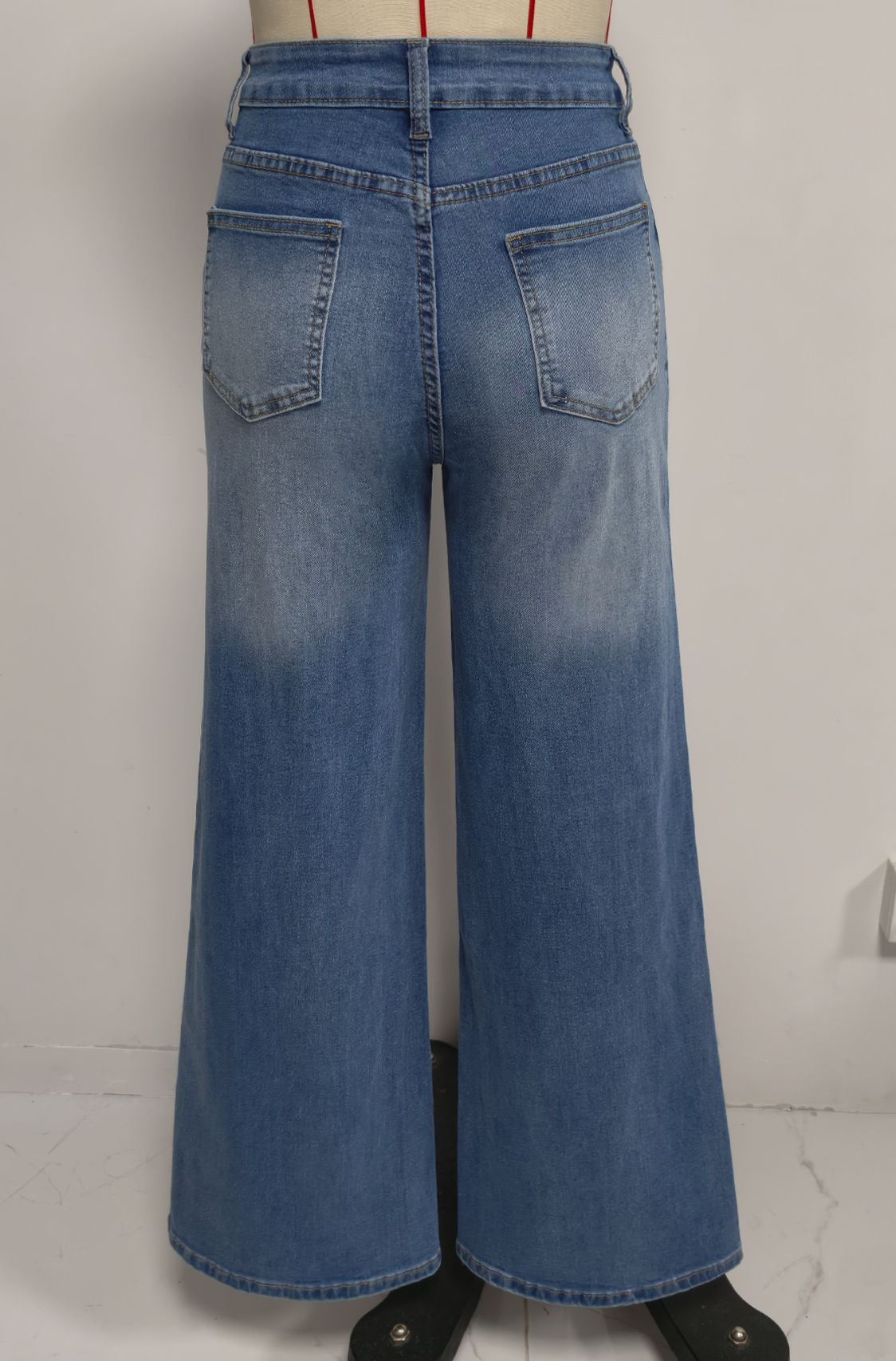 High Rise Cuffed Wide Leg Distressed Jeans