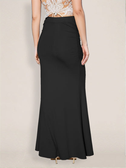 Sexy Ruched High Waist Flared Bodycon Maxi Skirt