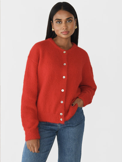 Soft Wool Blend Knit Cardigan Women Button Front Sweater