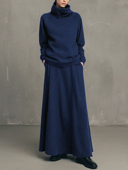 Womens Fleece Turtleneck Sweatshirt Maxi Skirt Set