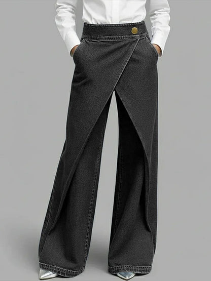 Women's High Waisted Crossover Wide Leg Denim Jeans