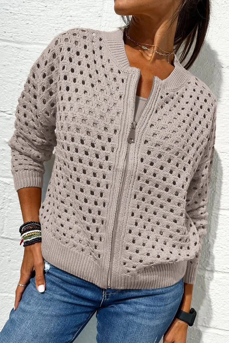 Women's Crochet Zip Up Cardigan Lightweight Jacket