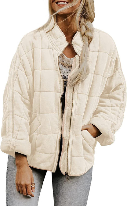 Women's Oversized Quilted Stand Collar Zip-Up Jacket