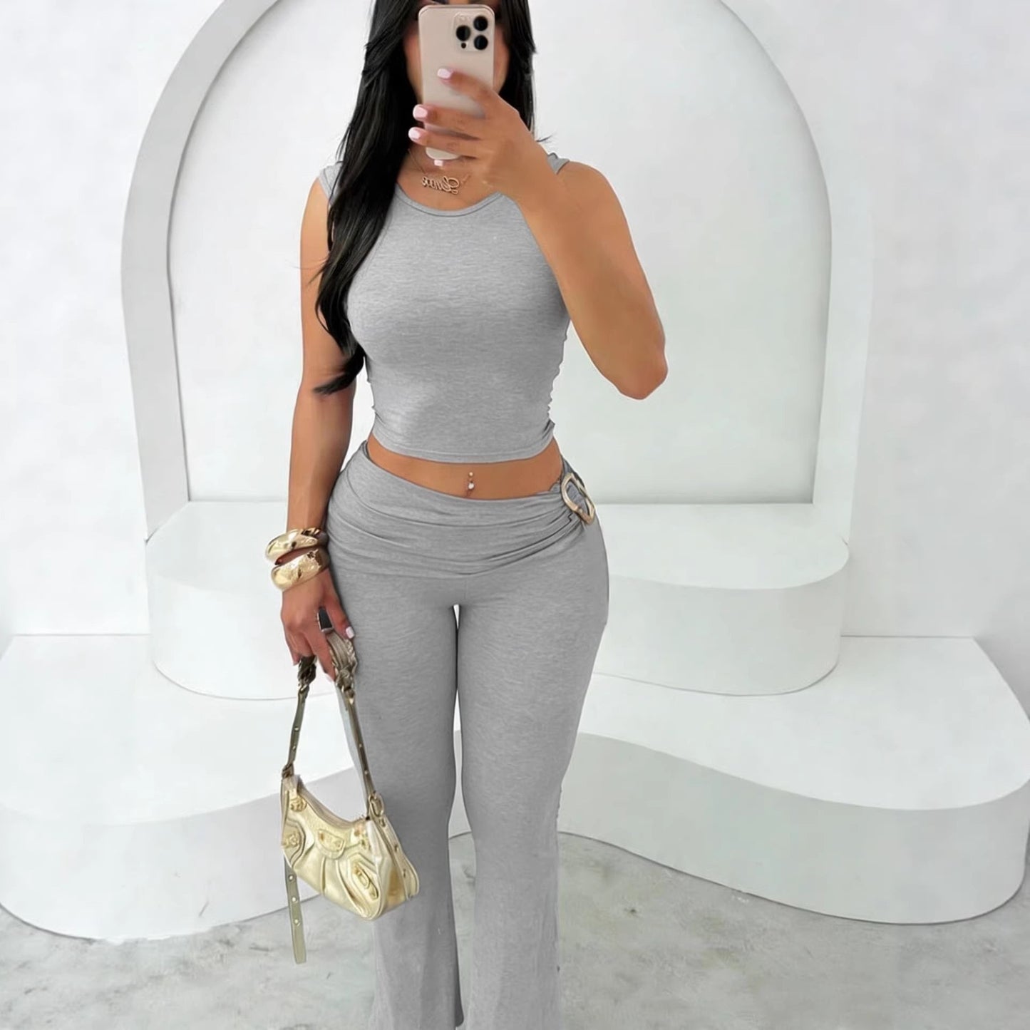 Women 2 Piece Workout Set Crop Top High Waist Leggings